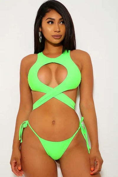 Lime Strappy Cheeky Two Piece Swimsuit - AMIClubwear