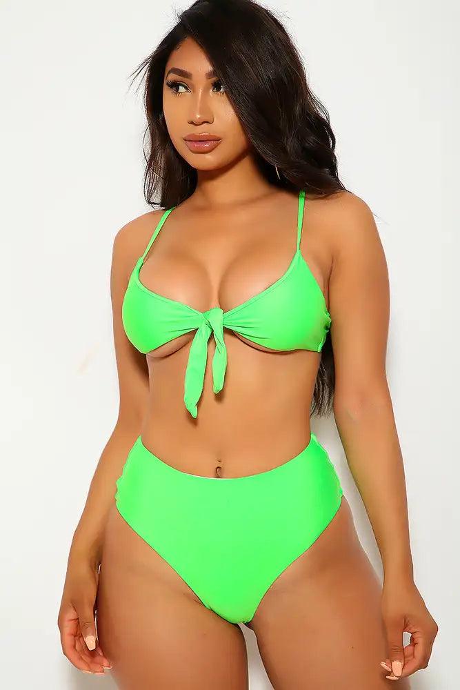 Lime Tie Knot Two Piece Swimsuit - AMIClubwear