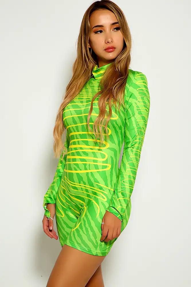 Lime Yellow Long Sleeve Two Tone Romper - AMIClubwear