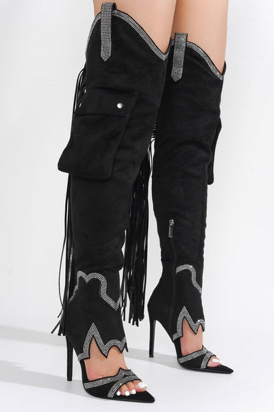 LISE - BLACK Thigh High Boots - AMIClubwear