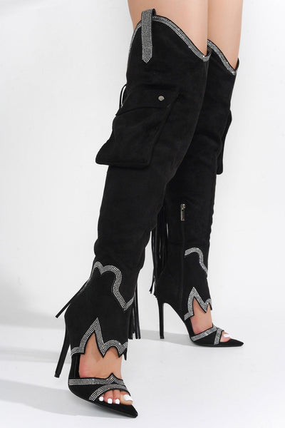 LISE - BLACK Thigh High Boots - AMIClubwear