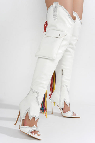 LISE - WHITE Thigh High Boots - AMIClubwear