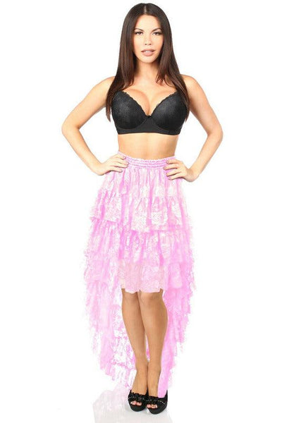 Lt Pink High Low Lace Skirt - AMIClubwear