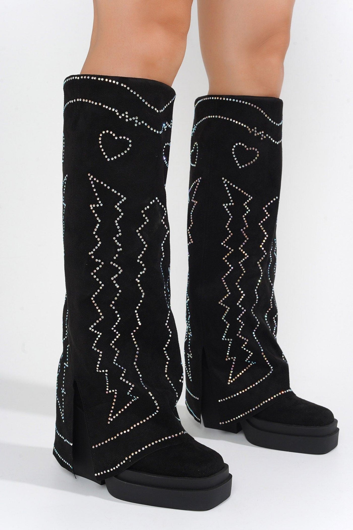 LUVO - BLACK Thigh High Boots - AMIClubwear