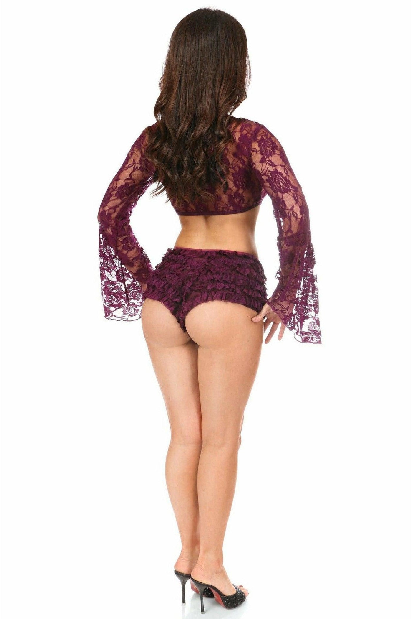 Magenta Sheer Lace Bell Sleeve Peasant Top - Daisy Corsets