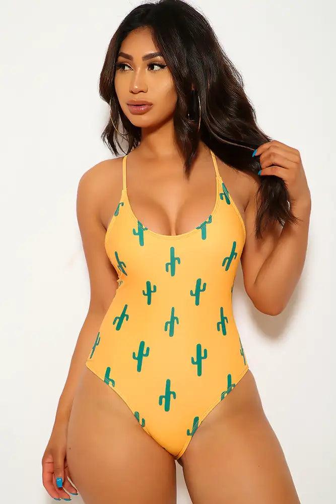 Marigold Green Graphic Print One Piece Swimsuit - AMIClubwear