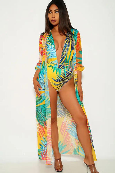 Marigold Green Leaf Print Two Piece Swimsuit - AMIClubwear