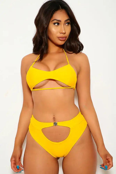 Marigold Halter High Waist Two Piece Swimsuit - AMIClubwear