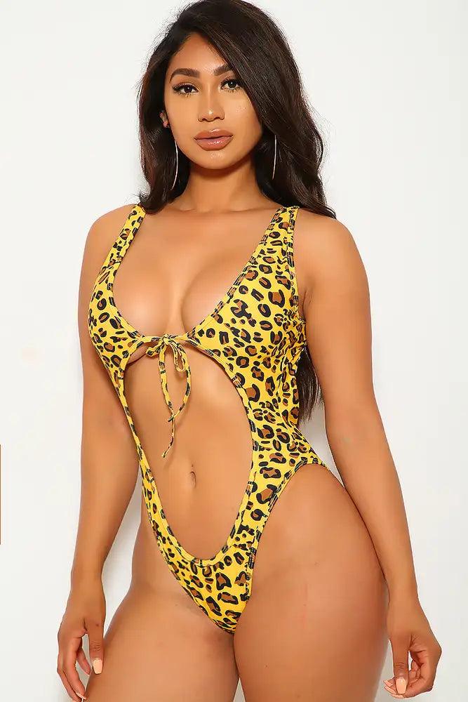 Marigold Leopard Print One Piece Swimsuit - AMIClubwear