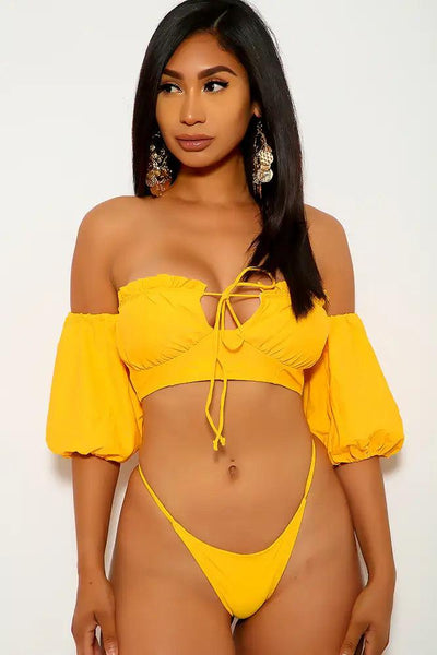 Marigold Off The Shoulder Two Piece Swimsuit - AMIClubwear