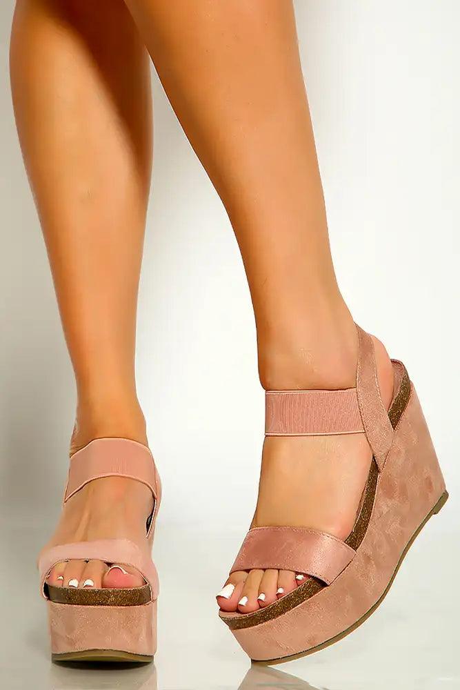 Mauve Open Toe Faux Suede Platform Wedges - AMIClubwear