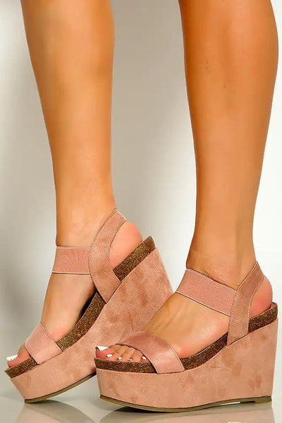 Mauve Open Toe Faux Suede Platform Wedges - AMIClubwear