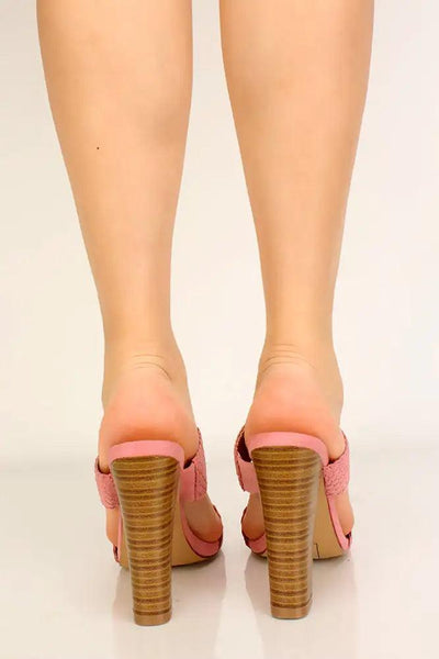 Mauve Open Toe Slip On Chunky Heels - AMIClubwear