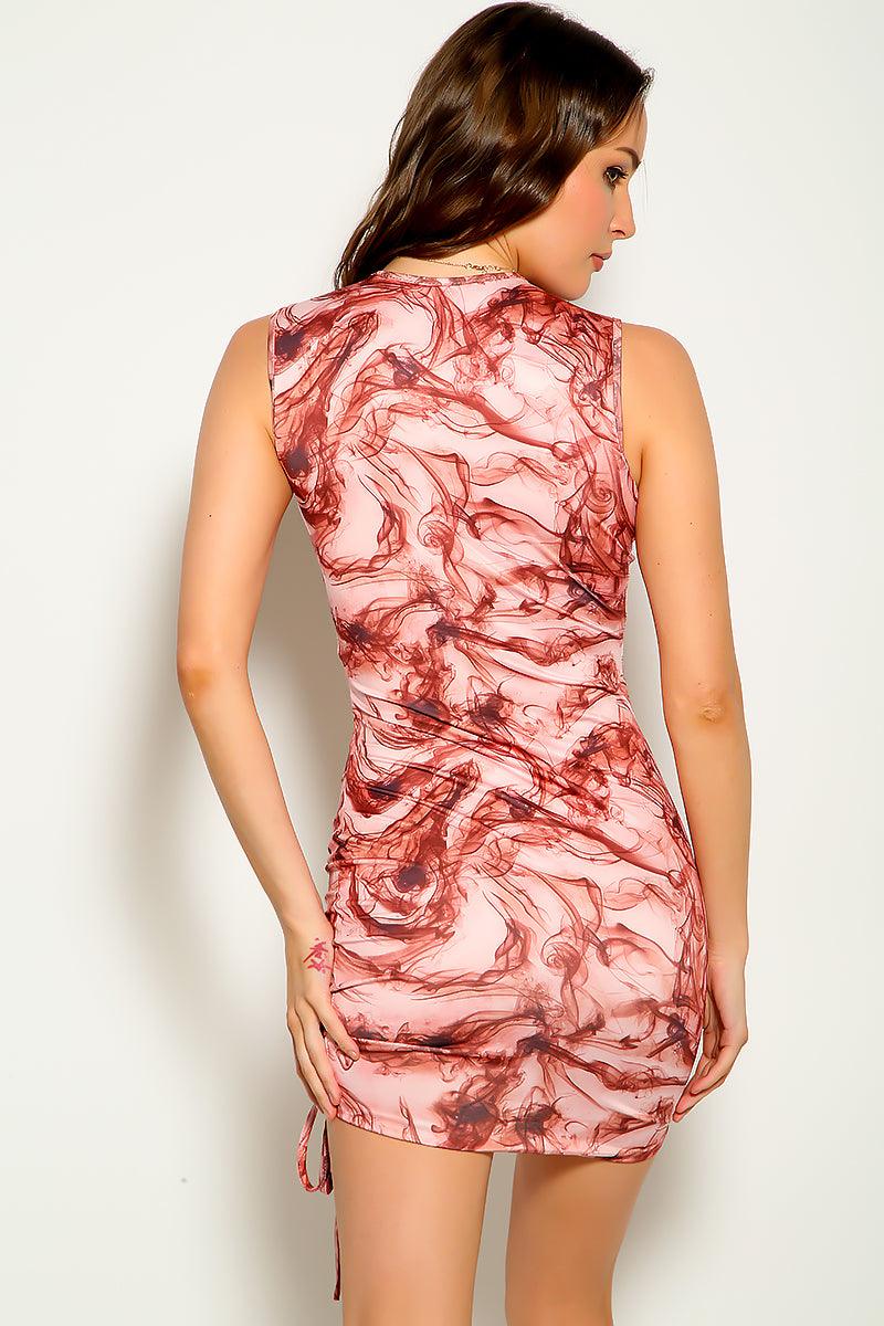 Mauve Peach Graphic Print Cut Out Sexy Party Dress - AMIClubwear