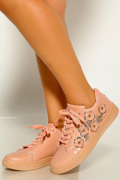 Mauve Rose Floral Lace Up Sneakers - AMIClubwear