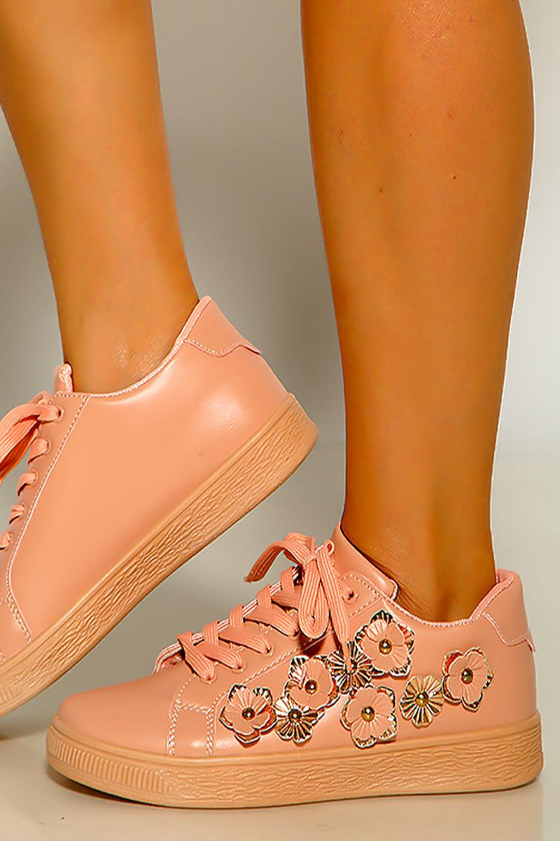 Mauve Rose Floral Lace Up Sneakers - AMIClubwear