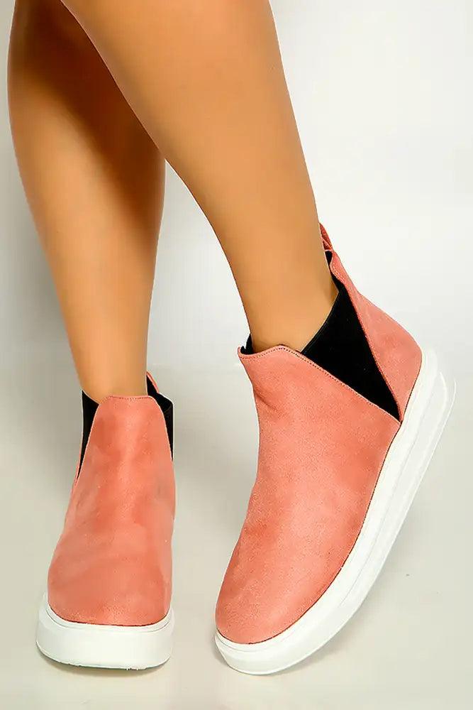 Mauve Round Toe High Top Slip On Sneaker - AMIClubwear