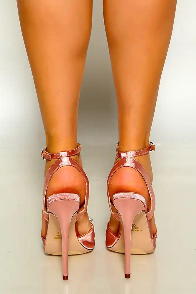 Mauve Satin Peep Toe Lotus Flower Ankle Strap High Heels - AMIClubwear