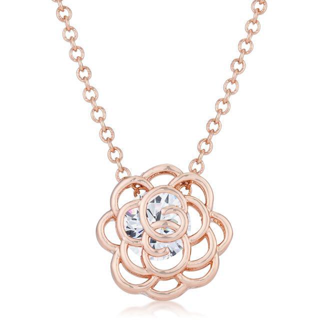 Maya 1.28ct CZ Rose Gold Rose Drop Pendant - AMIClubwear