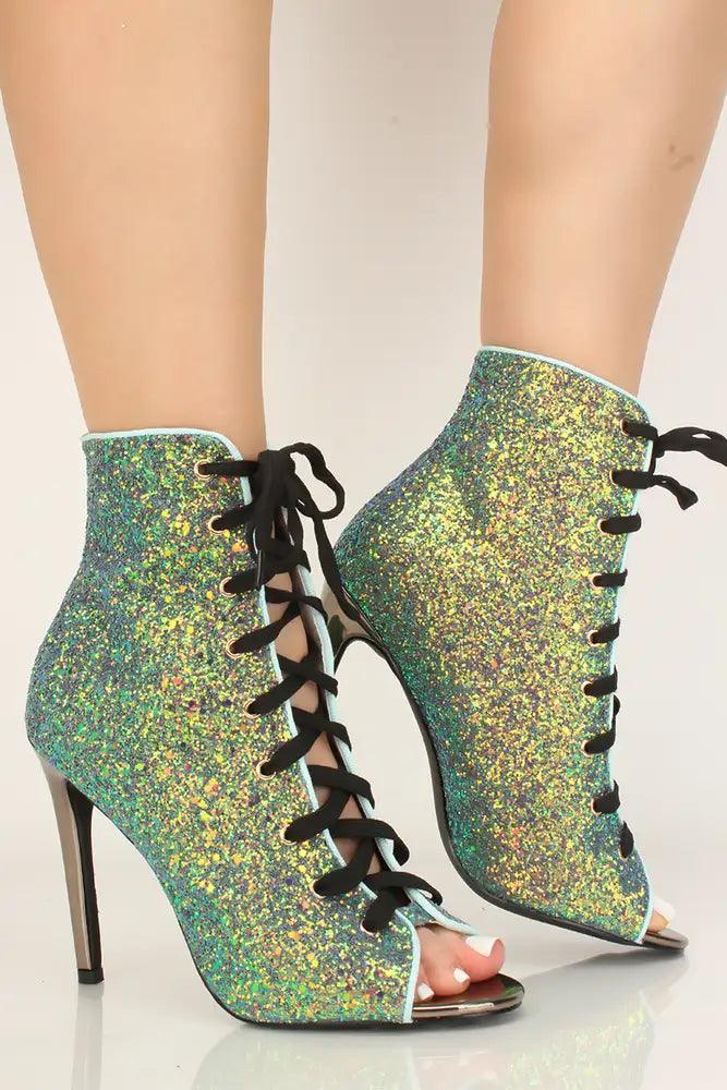 Mermaid Lace Up Glittery High Heels - AMIClubwear