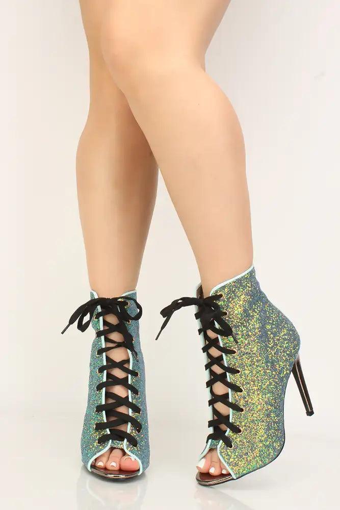 Mermaid Lace Up Glittery High Heels - AMIClubwear