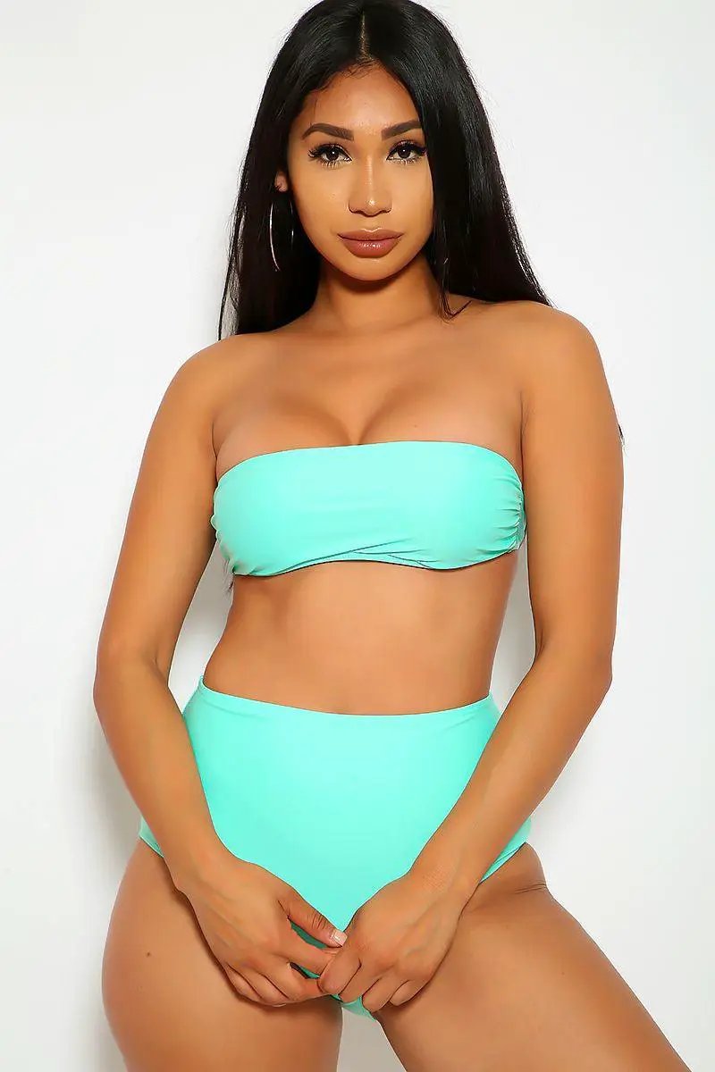 Mint Bandeau High Waisted 2 Pc. Swimsuit