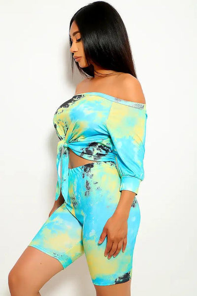 Mint Blue Off The Shoulder Two Piece Outfit - AMIClubwear