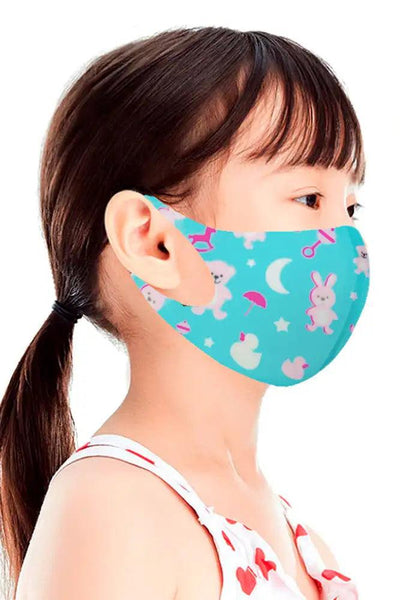 Mint Kitty Print Reusable Kids Face Mask 1 Piece - AMIClubwear