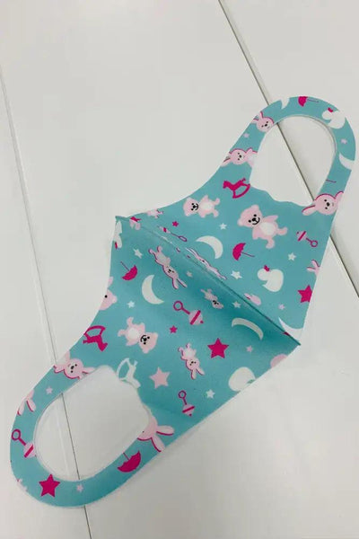 Mint Kitty Print Reusable Kids Face Mask 1 Piece - AMIClubwear