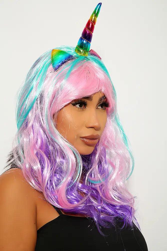 Mint Purple Two Tone Wavy Costume Wig - AMIClubwear