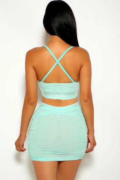 Mint Ruched Two Piece Dress - AMIClubwear