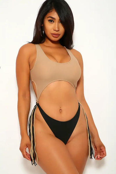 Mocha Black Fringe One Piece Swimsuit - AMIClubwear