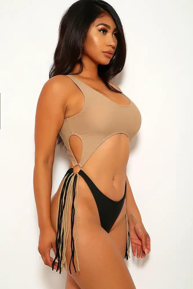 Mocha Black Fringe One Piece Swimsuit - AMIClubwear