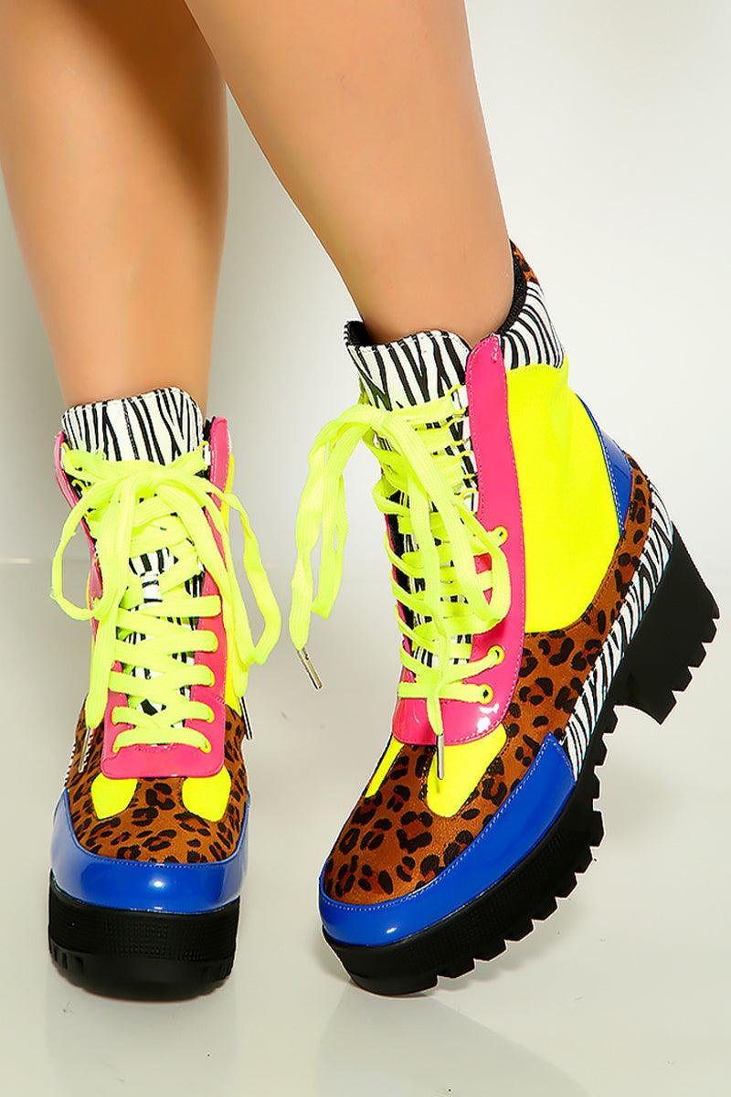 Multi Animal Print Faux Leather Ankle Booties - AMIClubwear