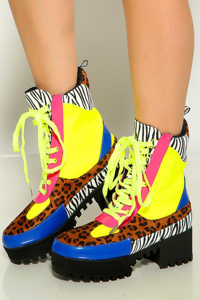 Multi Animal Print Faux Leather Ankle Booties - AMIClubwear
