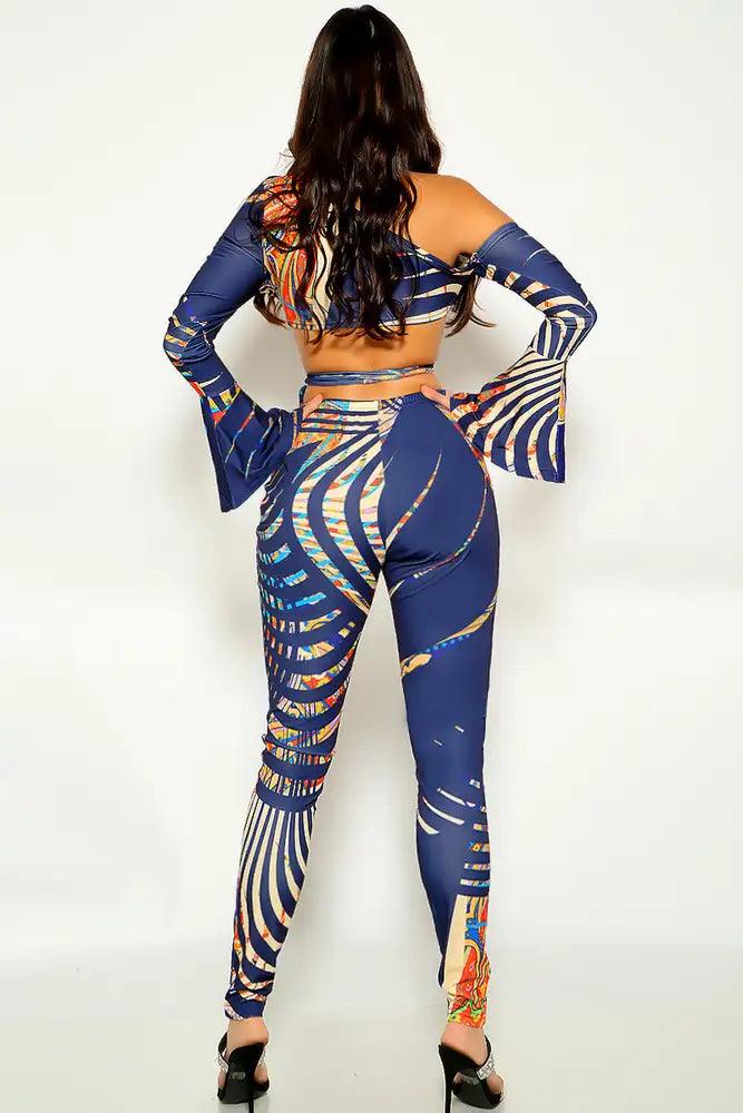 Multi Colored Bell Sleeve Cut Out Two Piece Outfit - AMIClubwear