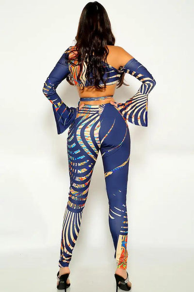 Multi Colored Bell Sleeve Cut Out Two Piece Outfit - AMIClubwear