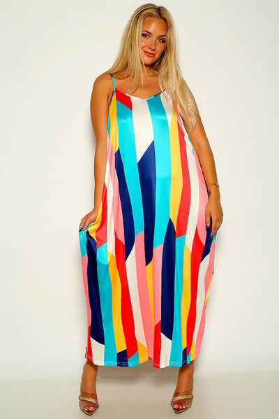 Multi-Colored Striped Maxi Plus Size Dress - AMIClubwear