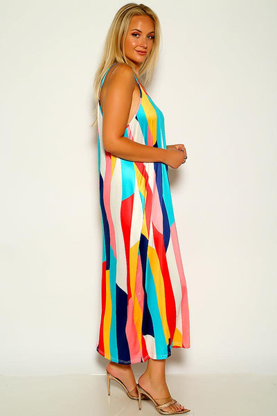 Multi-Colored Striped Maxi Plus Size Dress - AMIClubwear