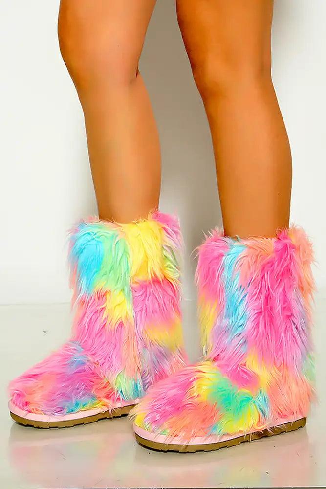 Multi Faux Fur Slip On Cozy Boots - AMIClubwear