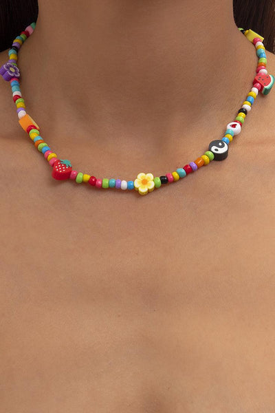 Multi Fruit Flower Charm Bead Necklace - AMIClubwear