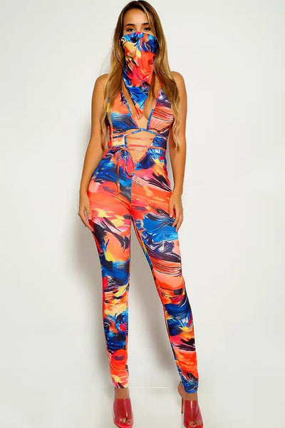 Multi Graphic Print Strappy Jumpsuit - AMIClubwear