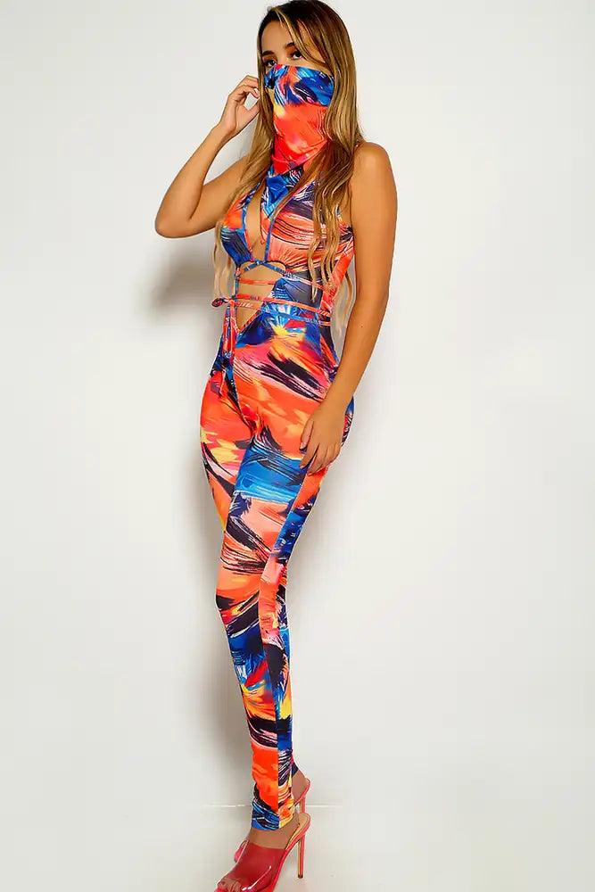 Multi Graphic Print Strappy Jumpsuit - AMIClubwear