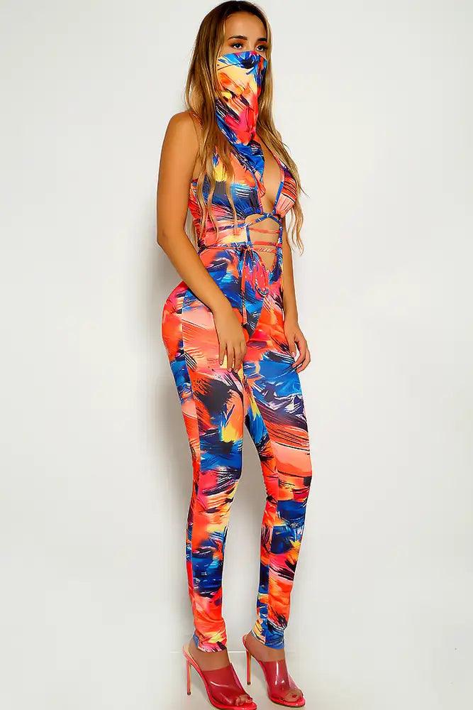 Multi Graphic Print Strappy Jumpsuit - AMIClubwear