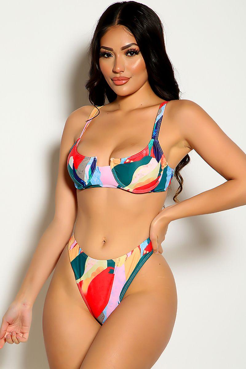 Multi Graphic Print Two Piece Swimsuit - AMIClubwear