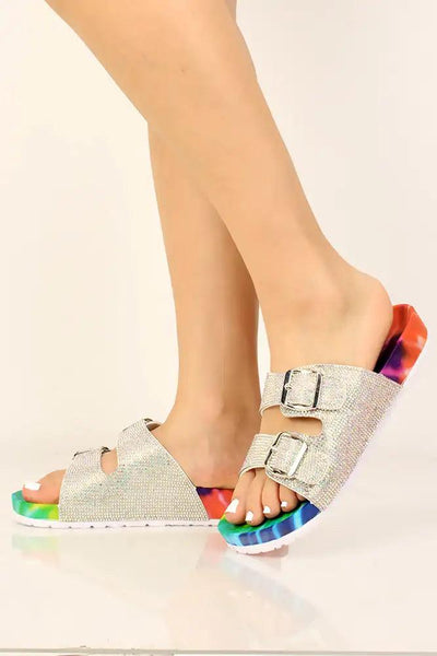 Multi Iridescent Rhinestone Accent Sandals - AMIClubwear