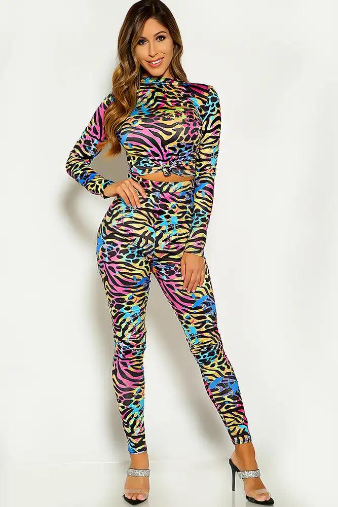 Multi Long Sleeve Graphic Print Two Piece Outfit - AMIClubwear