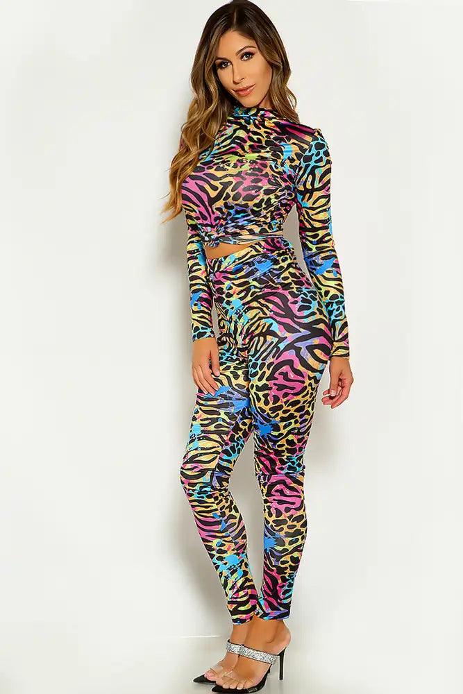 Multi Long Sleeve Graphic Print Two Piece Outfit - AMIClubwear