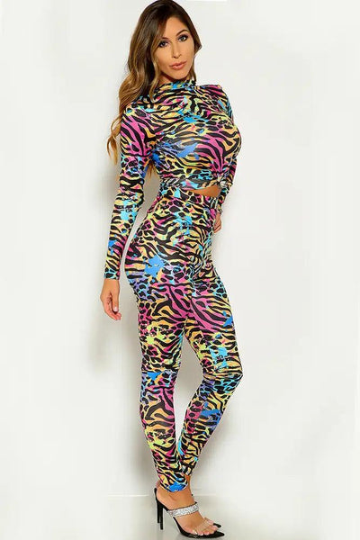 Multi Long Sleeve Graphic Print Two Piece Outfit - AMIClubwear