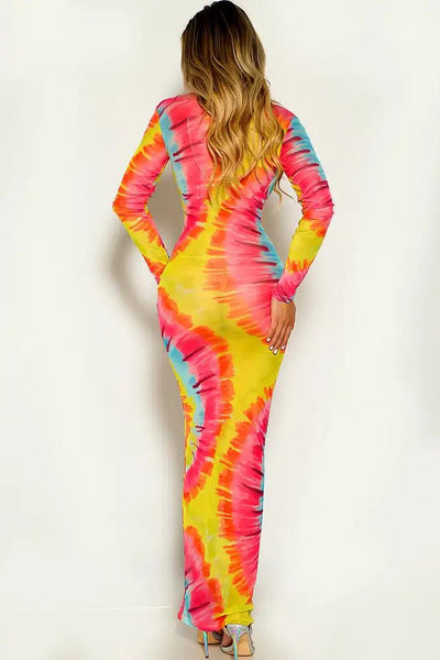 Multi Long Sleeve Mesh Maxi dress - AMIClubwear